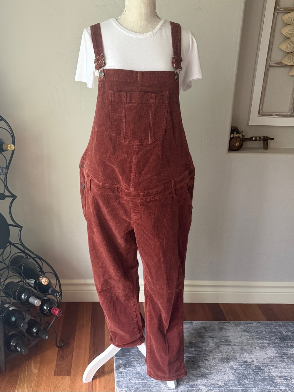 Sonoma Women's Maternity Rust Red Corduroy Overalls Jumpsuit Size L